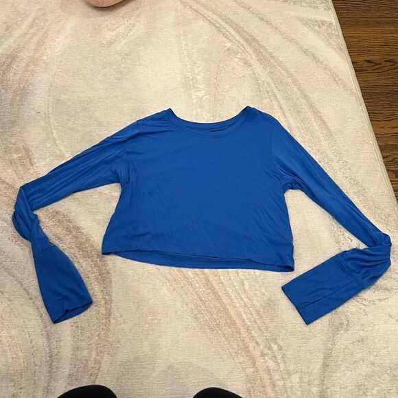 blue aerie offline long sleeve cropped t shirt - Picture 1 of 4